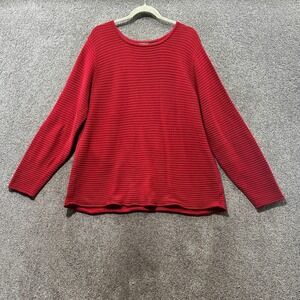LL Bean Pullover‎ Sweater Women Large Red Ribbed Knit Cotton